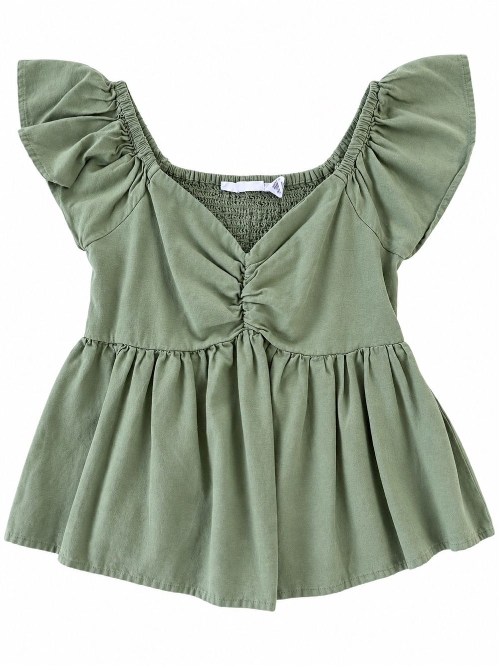 Midnight Sky Sage Green Smocked Peplum Flutter Sleeve Top S